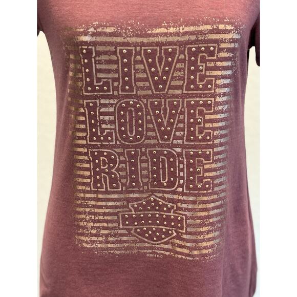 Harley-Davidson Plum Cold Shoulder Embellished T-Shirt Temple, TX Small - Picture 2 of 5